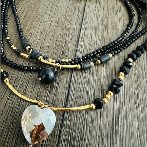 Jewelry Black Beaded Layered Necklace With Heart Pendant Poshmark